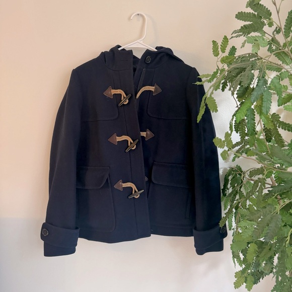 J. Crew Melton Wool Toggle Front Hooded Navy Blue Coat - Picture 2 of 4